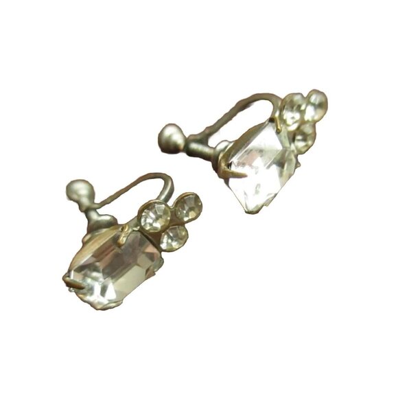 Estate Vintage Fairy Screw Back Crystal Earrings Floral Design - Picture 2 of 4